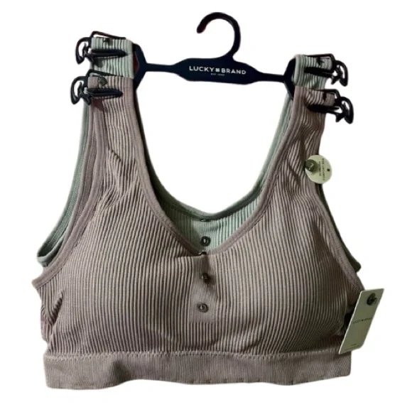 Lucky Brand Ribbed Bralette Set - Pink and Gray - Picture 2 of 7